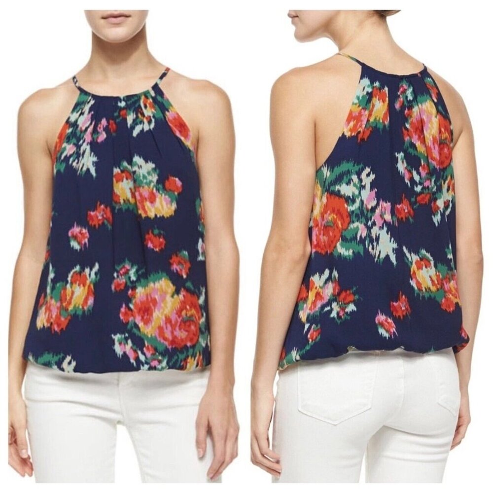 Joie Navy Anatase 2pc SET Floral Print Silk Top XS Lanina Floral Short Small EUC